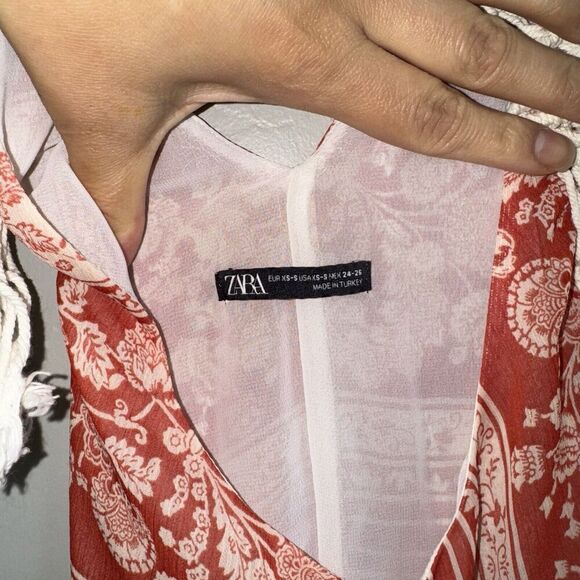 Zara Paisley Fringe Maxi Dress Woman Size XS-S Sleeveless Red White Sleeveless - Picture 6 of 10